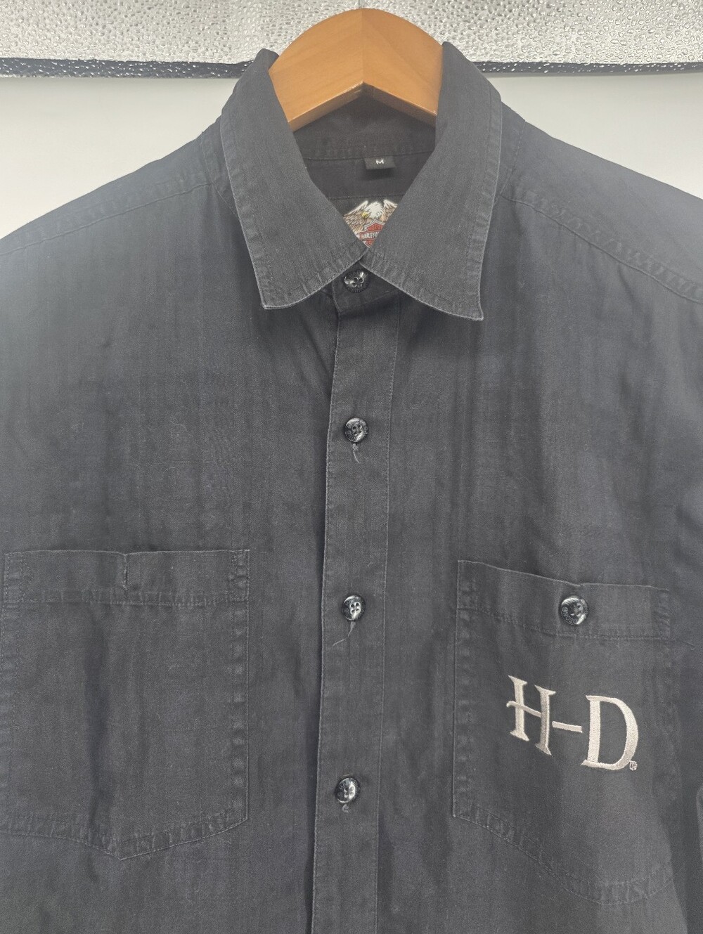 Harley Davidson Womens Black Long Sleeve Rayon Button up Med R 103819 CA 03402